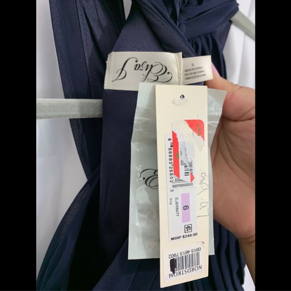 NWT $248 Eliza J Halter Pleated Cross Neck Gown‎ in Navy Blue [SZ 6 ] - Picture 8 of 8